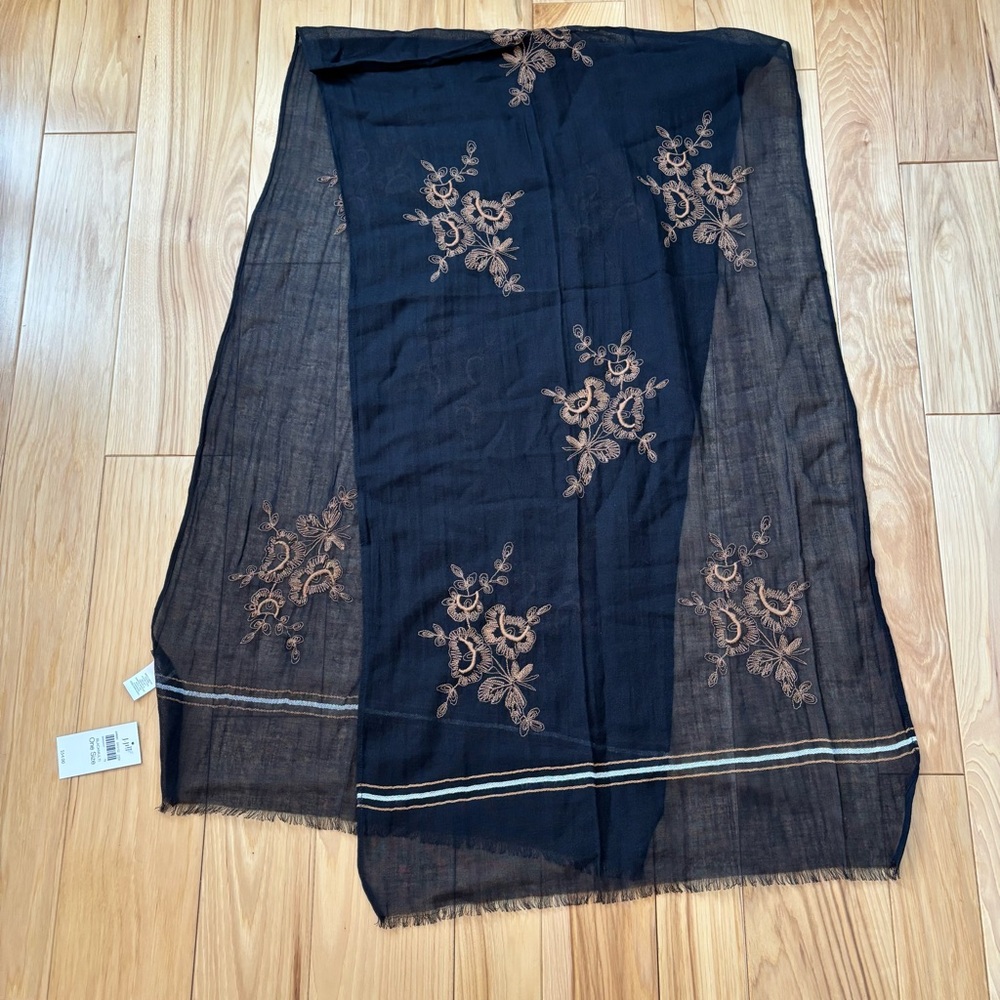 NEW J. Jill Black Cotton Floral Embroidery Scarf